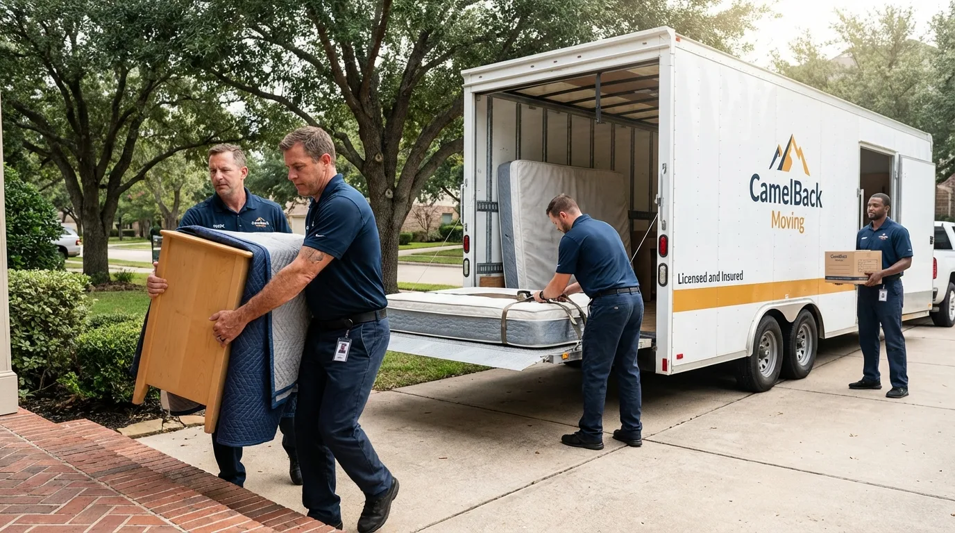 Crew loading residential truck for cross-state move from Montpelier, IN