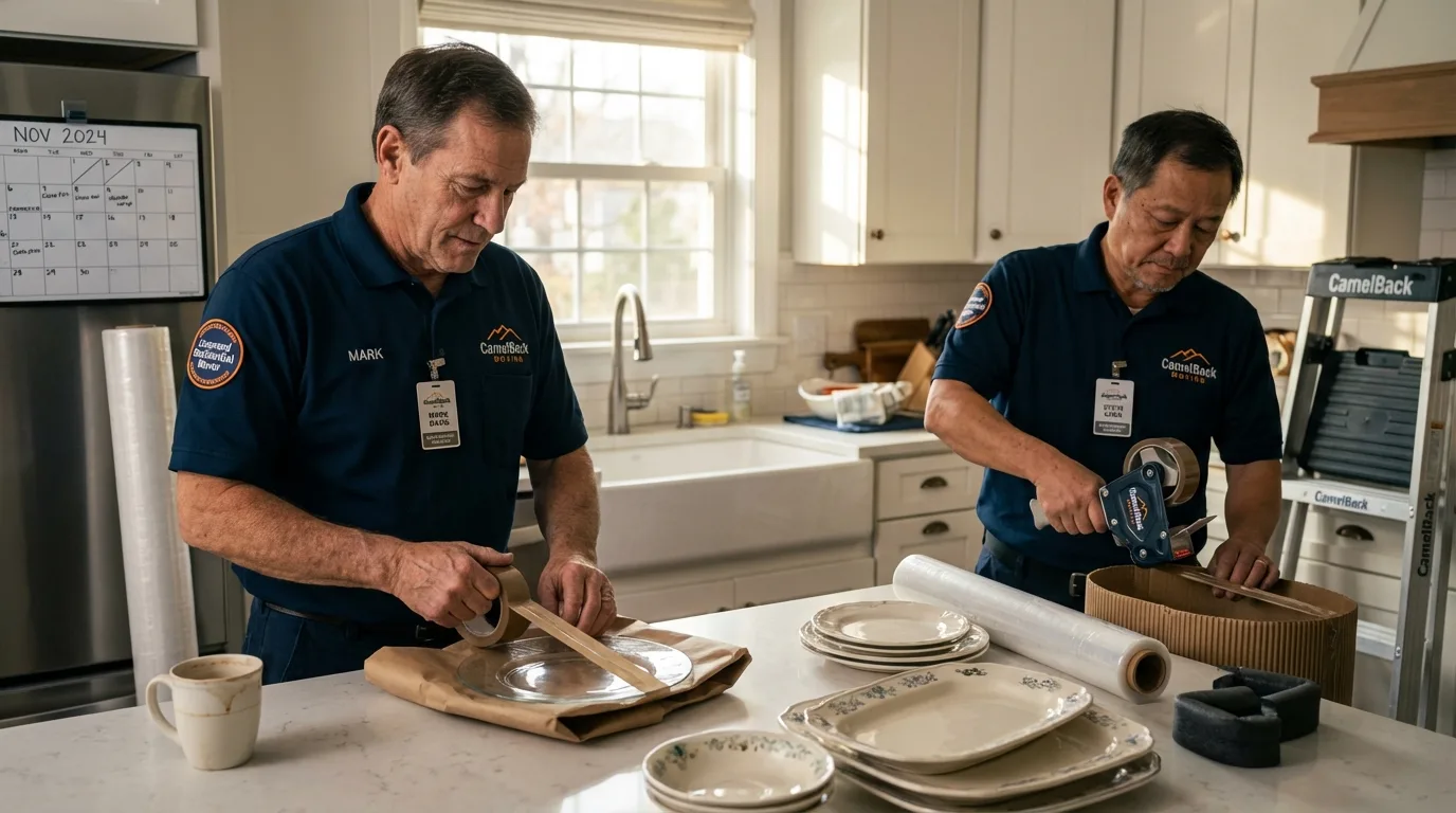 Professional crew packing kitchen dishware in Montpelier, IN